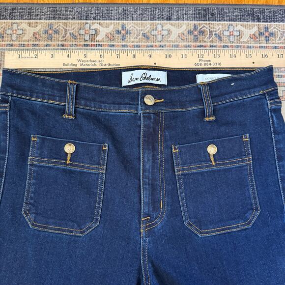Sam Edelman Skinny Flare-Leg Patch Pockets Pants Dark Wash Denim Jeans Size 30 - Picture 10 of 10